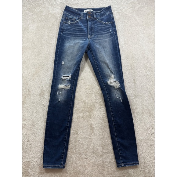 BKE Denim - BKE Womens Billie High Rise Distressed Skinny Blue Jeans 25 Meas: 24x28.5